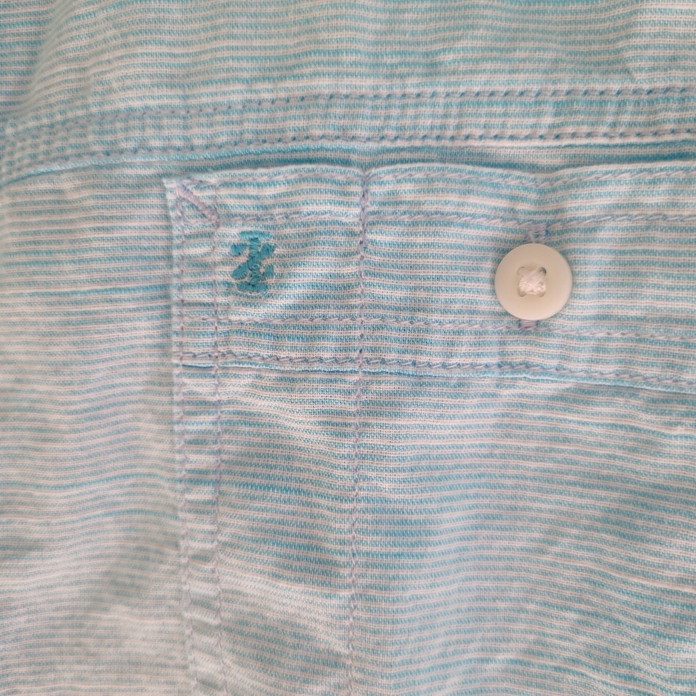 IZOD Saltwater Blue And White Pinstripe Short Sleeve Cotton Button Up Size M - Picture 3 of 7